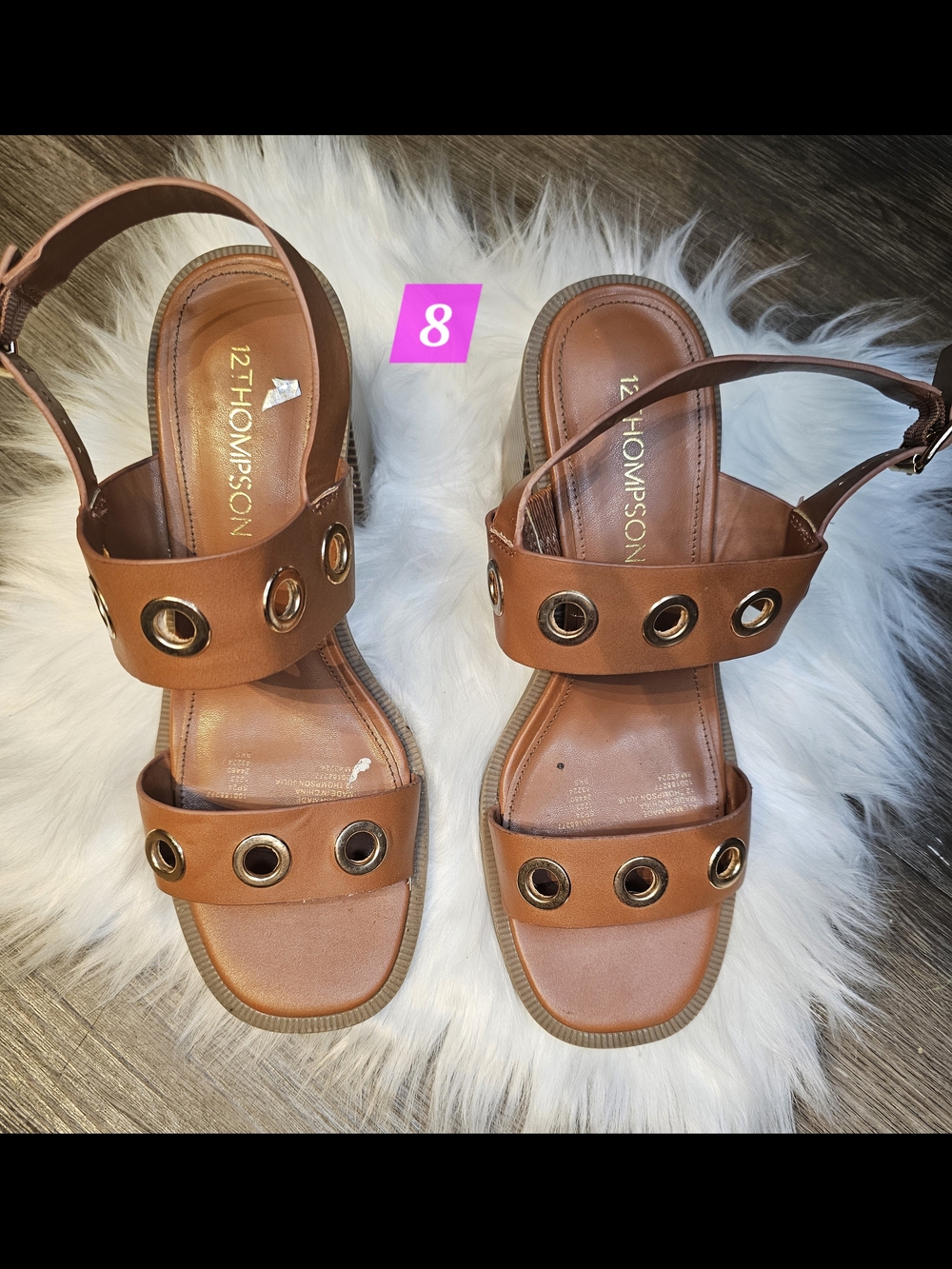 Thompson Tan Leather Sandal with Gold Grommets